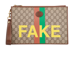 Gucci 'Fake' Monogram Pouch, Coated Canvas, Beige, 636171, DB/B, 3*